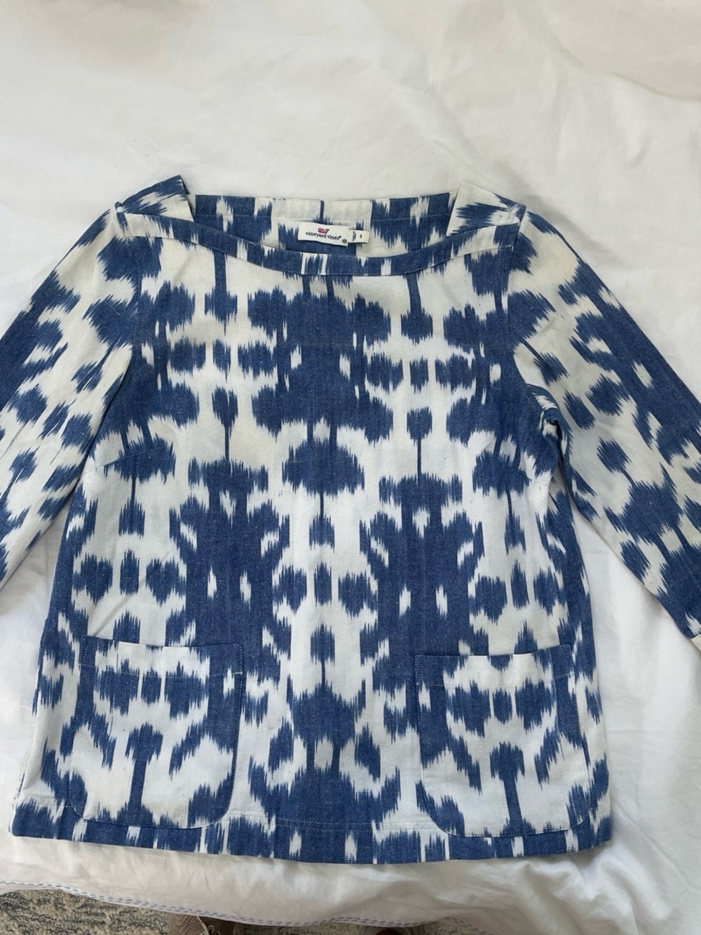 Vineyard Vines Blue & White Ikat Boatneck Tunic